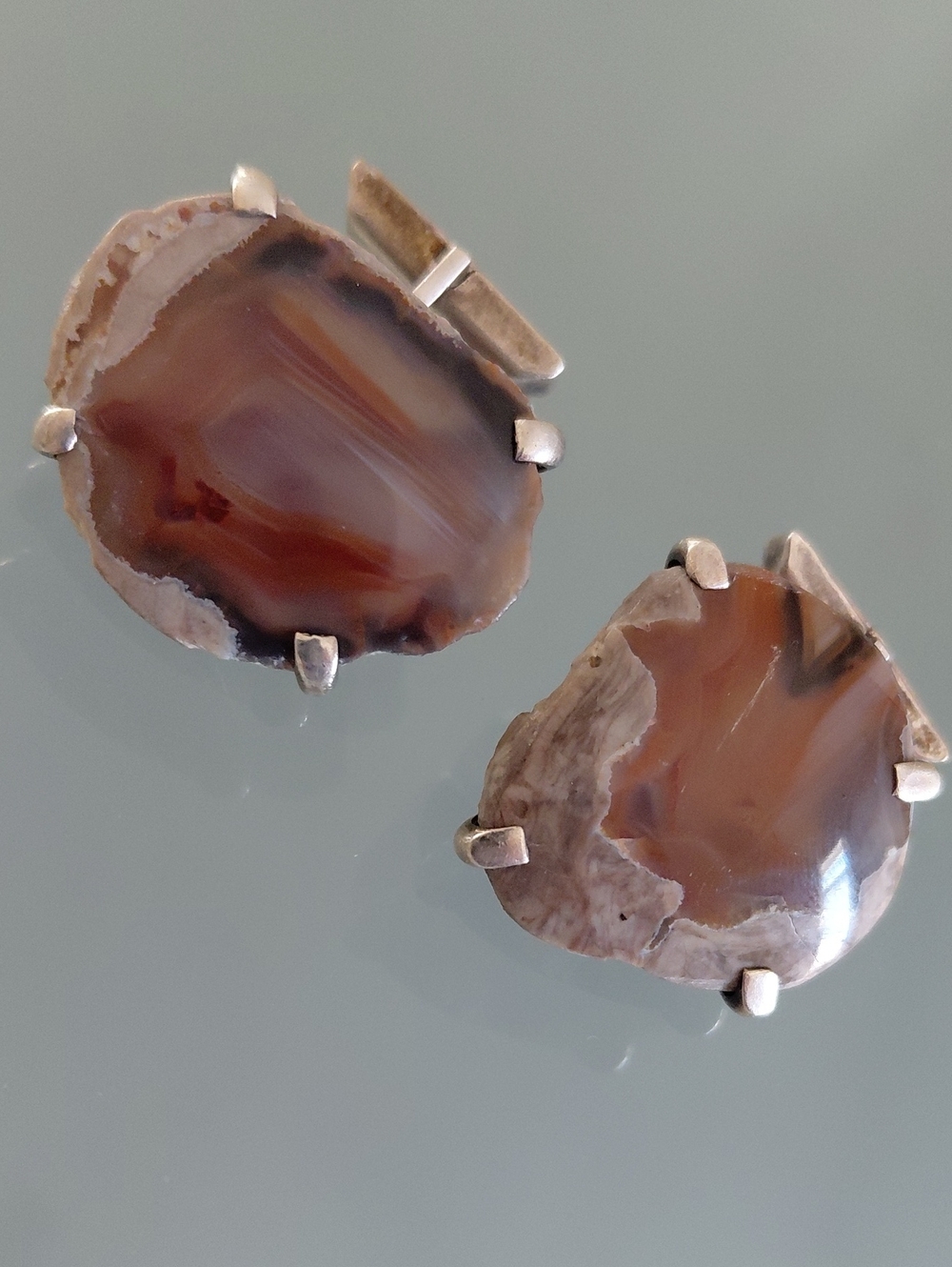 Vintage MCM Sterling Silver Agate Geode Cufflinks Modernist 1"